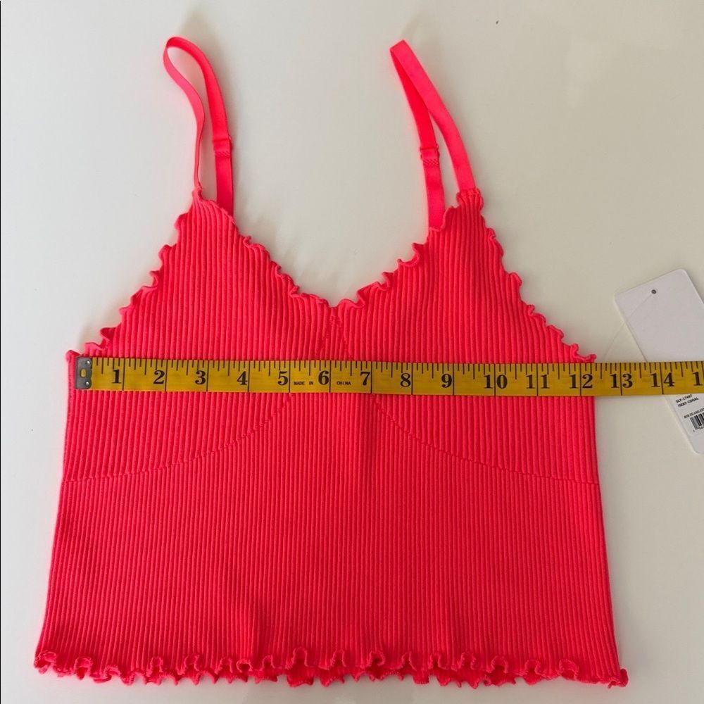 Yogalicious Hot Pink Ribbed Lettuce-Edge Crop Cami - Picture 8 of 9